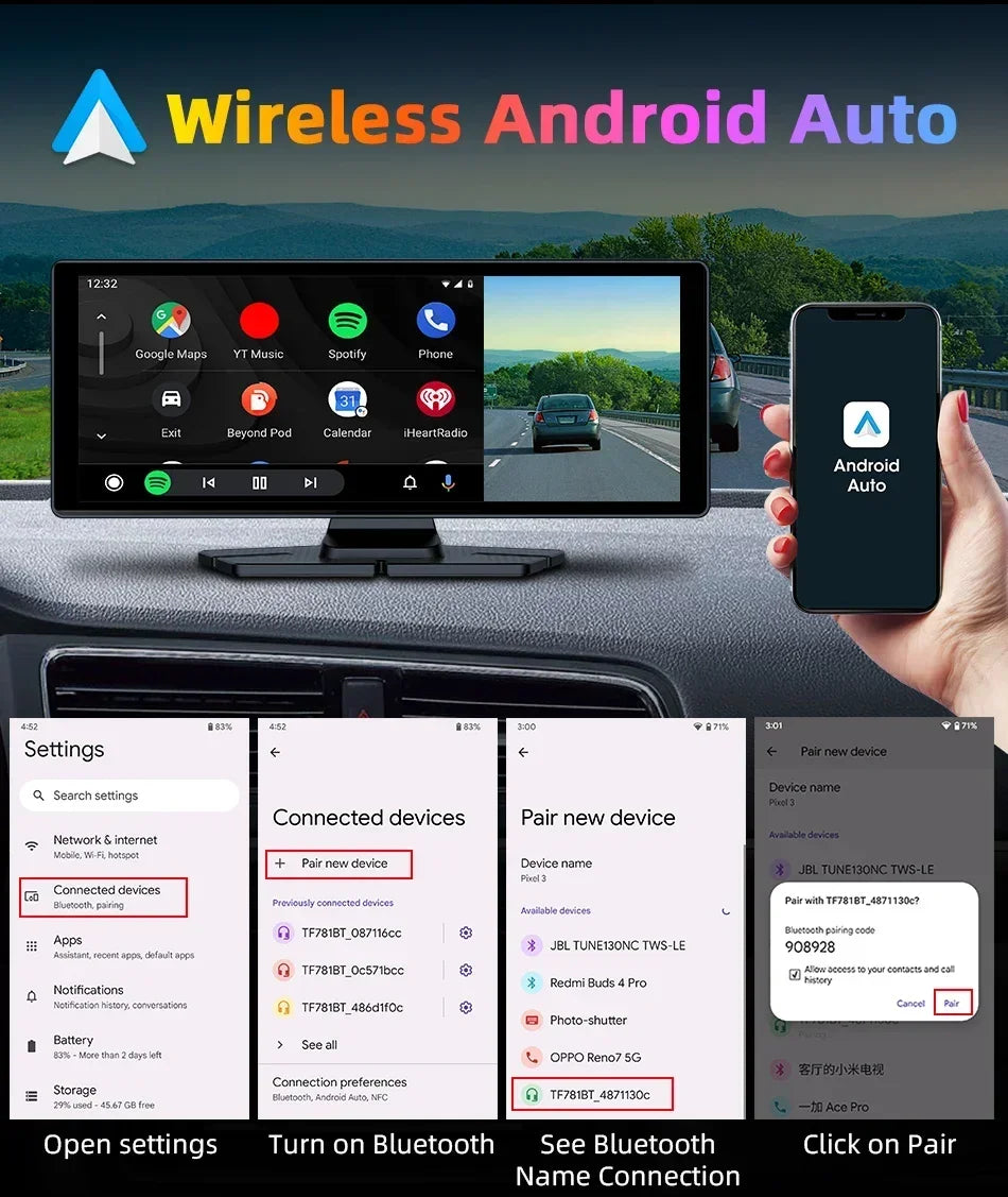 10.26-inch portable CarPlay screen wireless car stereo with Android Auto on dashboard on Tampa Home & Garden Store