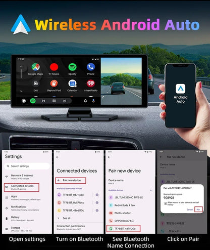 10.26-inch portable CarPlay screen wireless car stereo with Android Auto on dashboard on Tampa Home & Garden Store