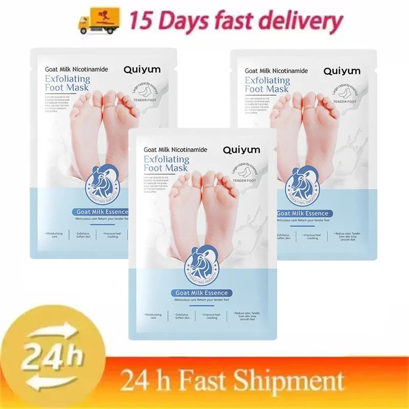 Quiyum Foot Mask sachets with Goat Milk Essence, 3-pack foot peel for smooth feet Store on Tampa Home & Garden Store