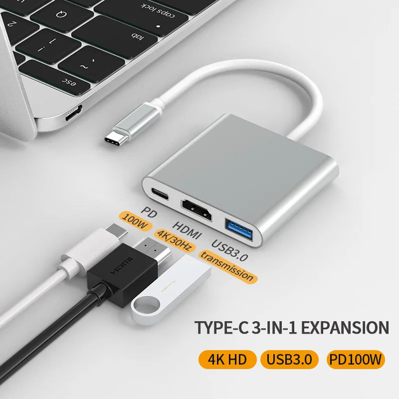 3-in-1 USB-C docking station silver with 4K HDMI, 100W PD and USB 3.0 hub for MacBook on Tampa Home & Garden Store