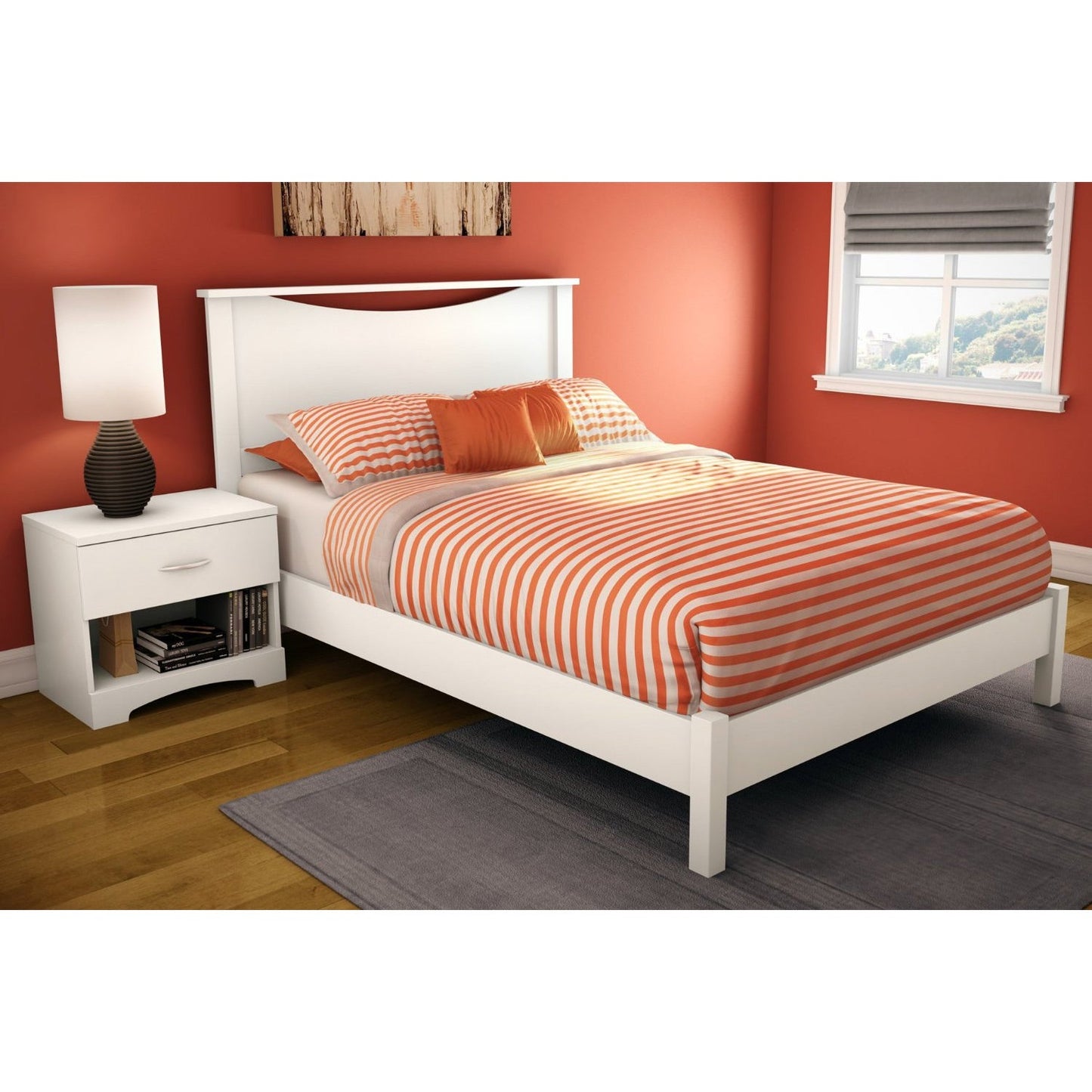Cama de plataforma sencilla tamaño matrimonial con acabado blanco - Diseño moderno