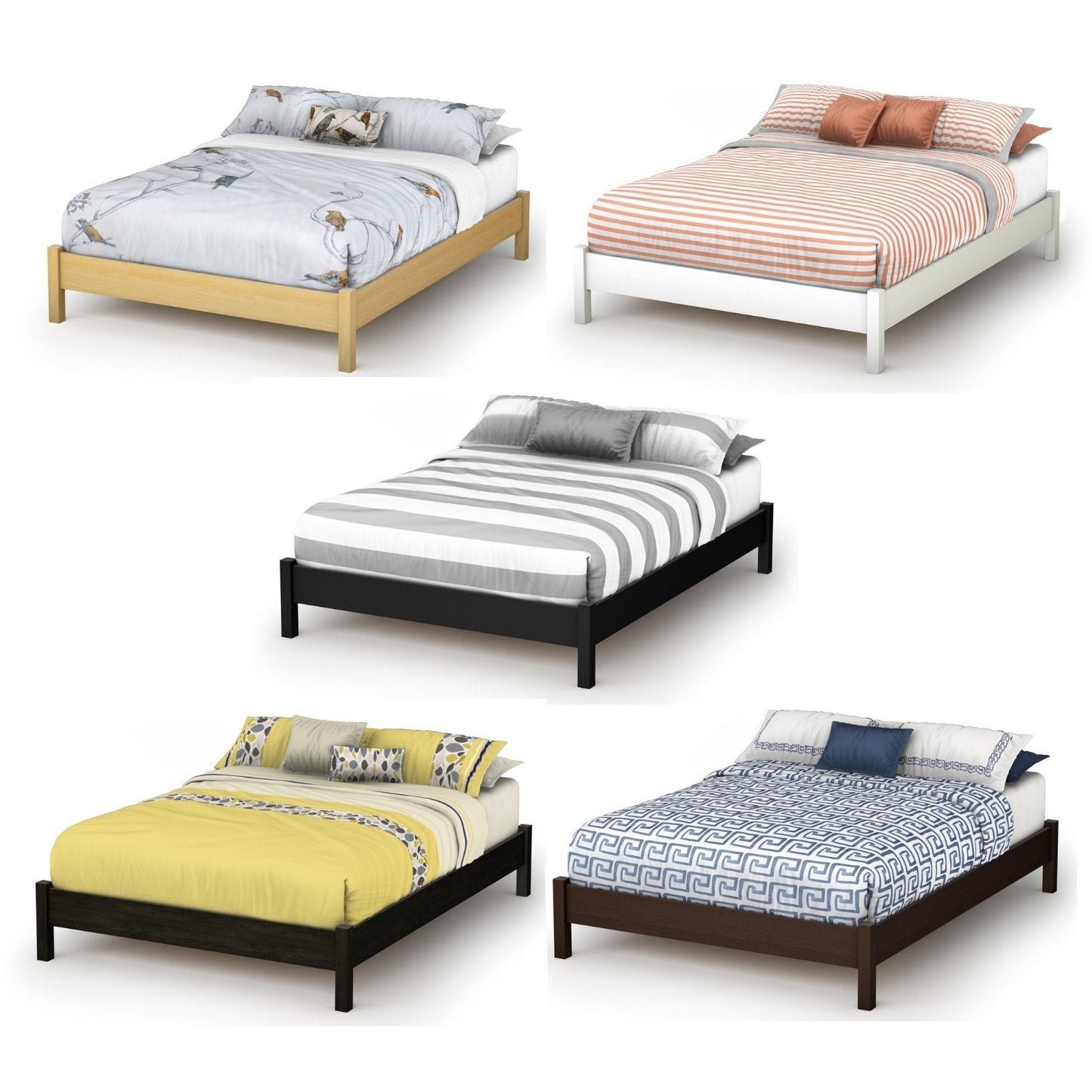 Cama de plataforma sencilla tamaño matrimonial con acabado blanco - Diseño moderno