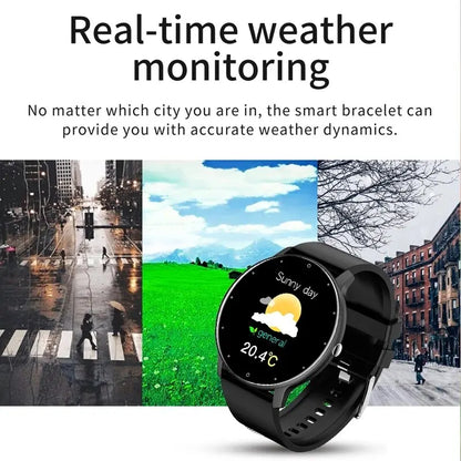 Men's smart watch UpTrend Deals, round full-touch display, black strap, waterproof weather readout on Tampa Home & Garden Store