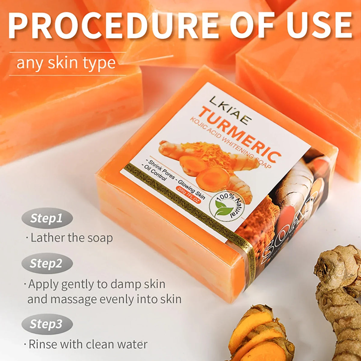 Turmeric soap bar by UpTrend Deals for face and body with kojic acid, orange packaging on Tampa Home & Garden Store