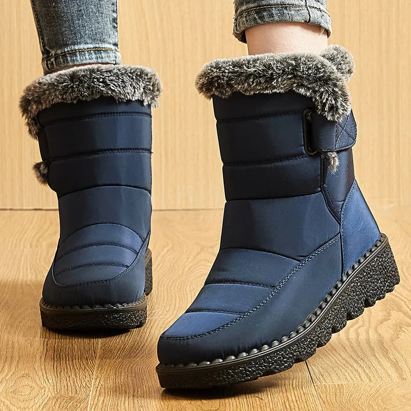 Women's waterproof winter boots navy blue quilted with faux fur trim UpTrend Deals outsole pair on Tampa Home & Garden Store