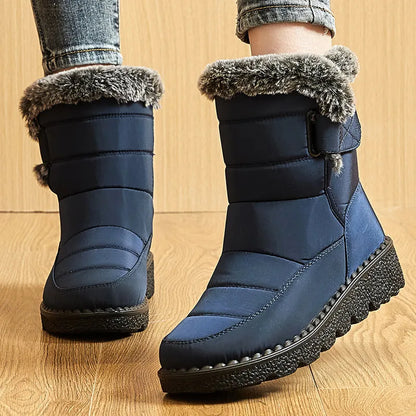 Women's waterproof winter boots navy blue quilted with faux fur trim UpTrend Deals outsole pair on Tampa Home & Garden Store