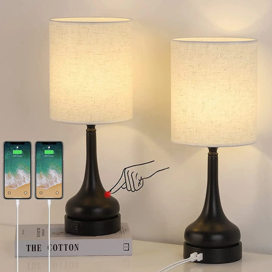 Bedside Table Lamp Set of 2 Touch Control Lamps with USB Charging for Bedroom - Tampa Home & Garden Store