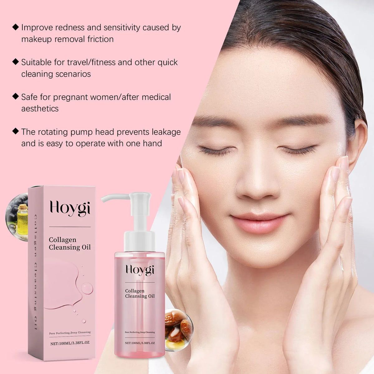 Pink Hoygi Collagen Cleansing Oil bottle with box, deep cleansing makeup remover, 100ml on Tampa Home & Garden Store