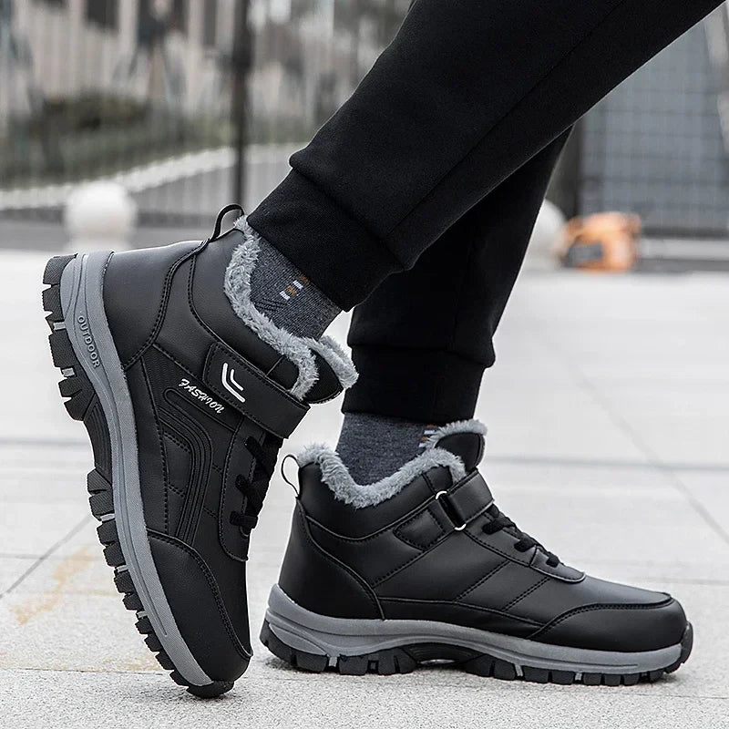 Mens waterproof winter snow boots UpTrend Deals black faux-fur lined outdoor shoes on Tampa Home & Garden Store