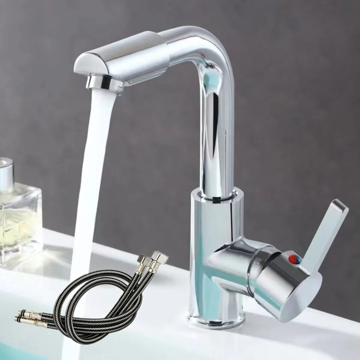 Bathroom Faucet 360° Rotate Chrome Deck Mounted Single Handle Mixer Tap Hot Cold