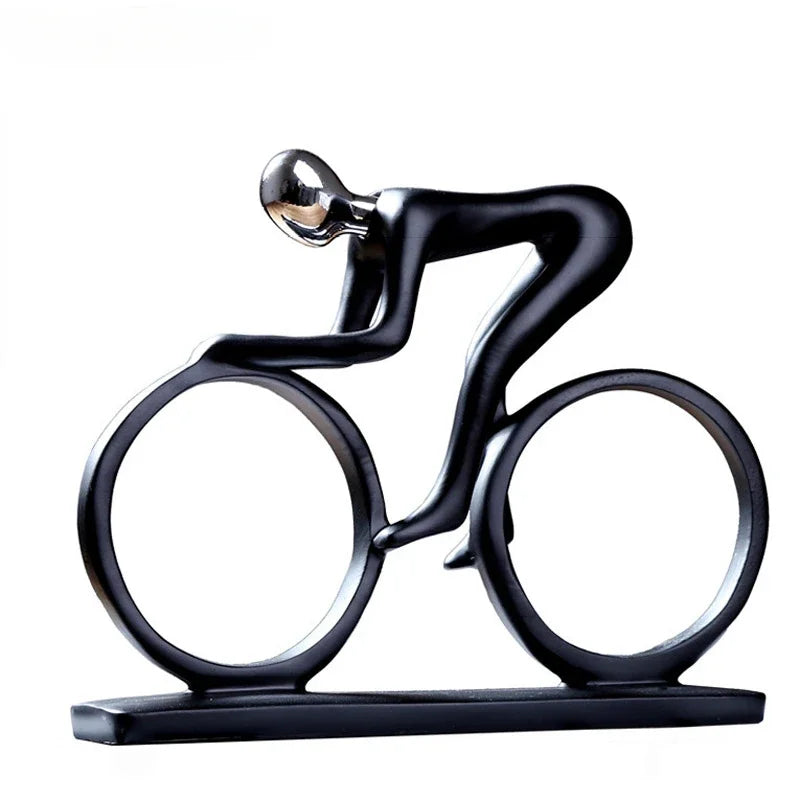 Bicycle rider statue Perfecsy abstract resin black with circular wheel frames on Tampa Home & Garden Store
