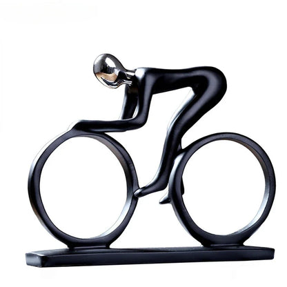 Bicycle rider statue Perfecsy abstract resin black with circular wheel frames on Tampa Home & Garden Store