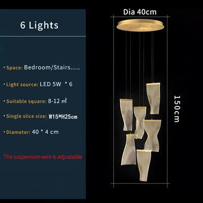 DecorBites LED Art Acrylic Pendant Light for modern staircase, six pendant lights, 40 cm canopy on Tampa Home & Garden Store