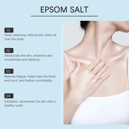 Silcy Skin Epsom Salt magnesium sulfate exfoliating bath care, model with smooth neck on Tampa Home & Garden Store
