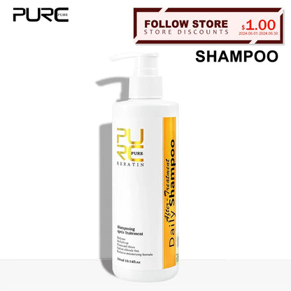 PURC Daily Shampoo with keratin, white pump bottle featuring a gold vertical label, 300ml on Tampa Home & Garden Store