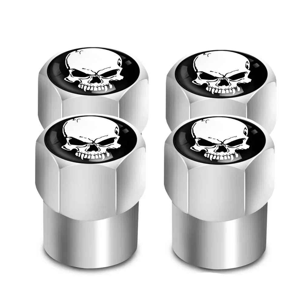 Valve stem caps set of 4 with skull design, chrome finish by BikerZoneZ on Tampa Home & Garden Store