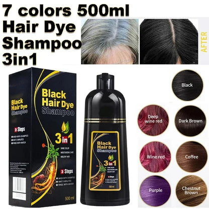 Silcy Skin 3in1 Black Hair Dye Shampoo bottle and box, 500ml, herbal formula on Tampa Home & Garden Store