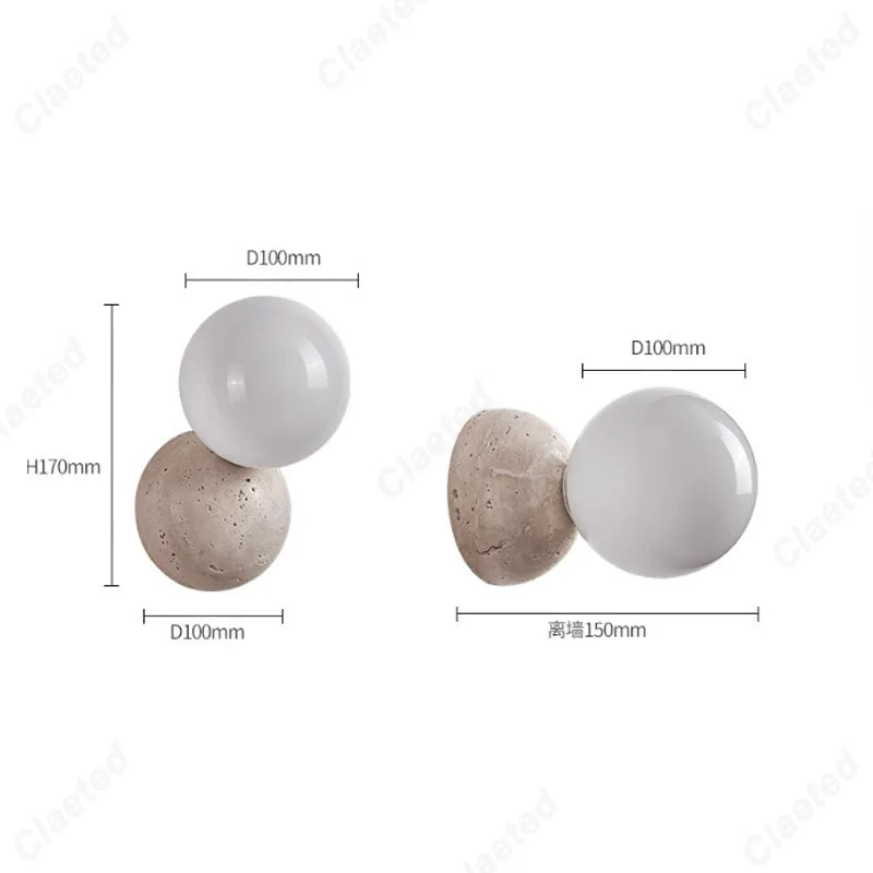Creative Retro LED Cream Wind Tunnel Stone Lamp pair with cream glass globes on stone bases on Tampa Home & Garden Store
