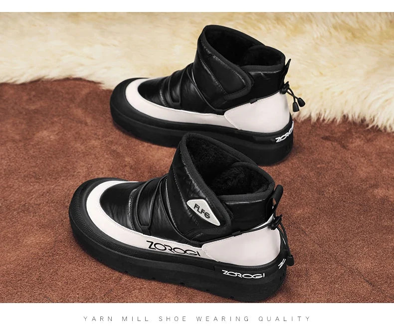 Mens Winter Ankle Boots by UpTrend Deals in black and white with faux fur lining rugged outdoor shoes on Tampa Home & Garden Store