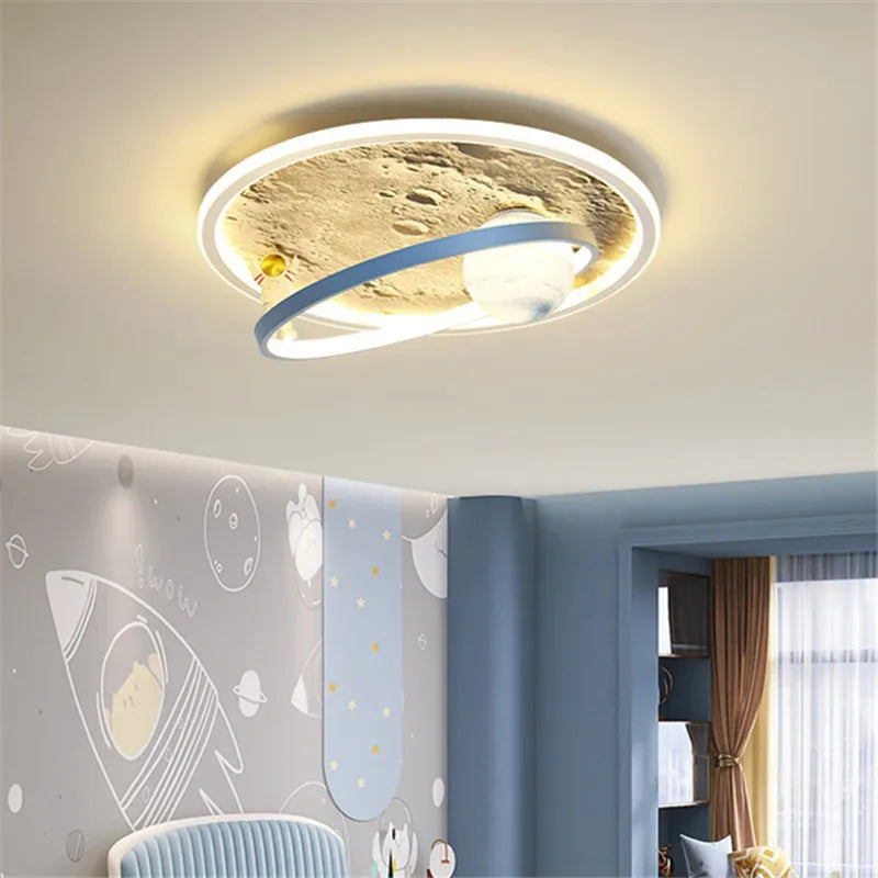 DecorBites Kids Moon Astronaut LED Ceiling Light, blue pink carton theme, eye care glow on Tampa Home & Garden Store