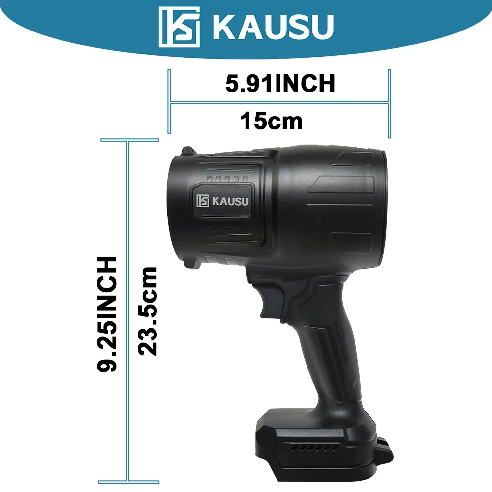 KAUSU cordless handheld leaf blower in black with ergonomic grip on Tampa Home & Garden Store