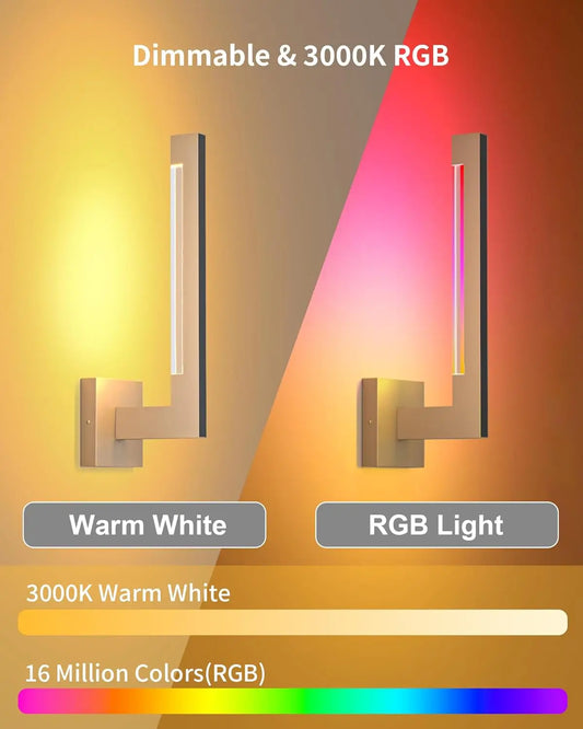 Pair of Moktan Sabai wall sconces with RGB LED and warm white 3000K, vertical metal bars on Tampa Home & Garden Store