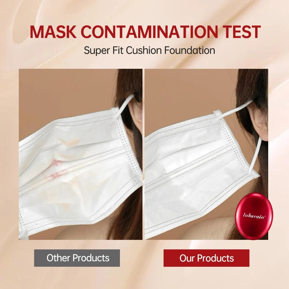 Silcy Skin Super Fit Cushion Foundation in a mask test with stained vs clean masks red Lakerain on Tampa Home & Garden Store