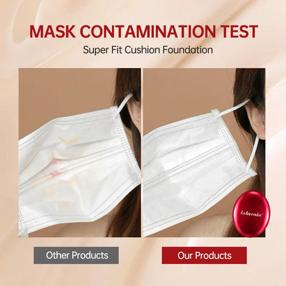 Silcy Skin Super Fit Cushion Foundation in a mask test with stained vs clean masks red Lakerain on Tampa Home & Garden Store