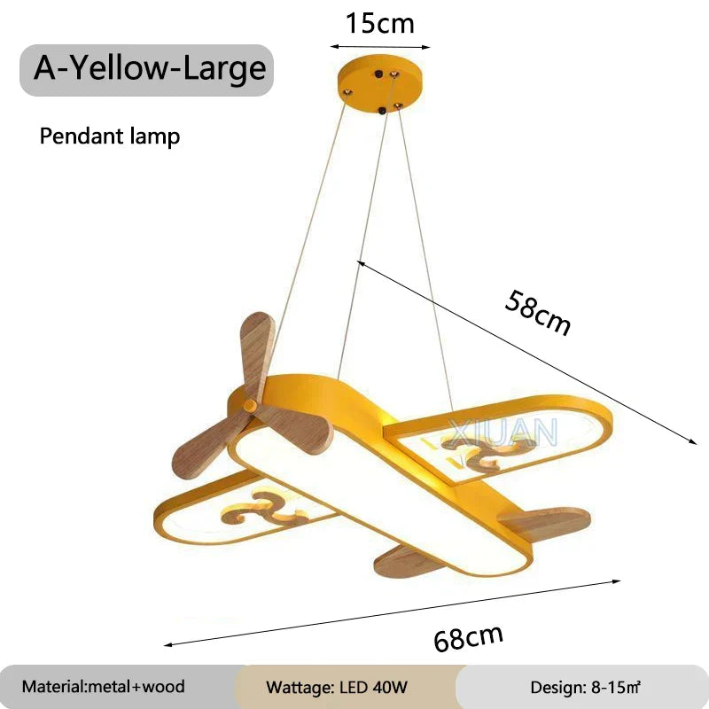 DecorBites airplane pendant light, metal frame with wooden propellers LED panel fixture on Tampa Home & Garden Store