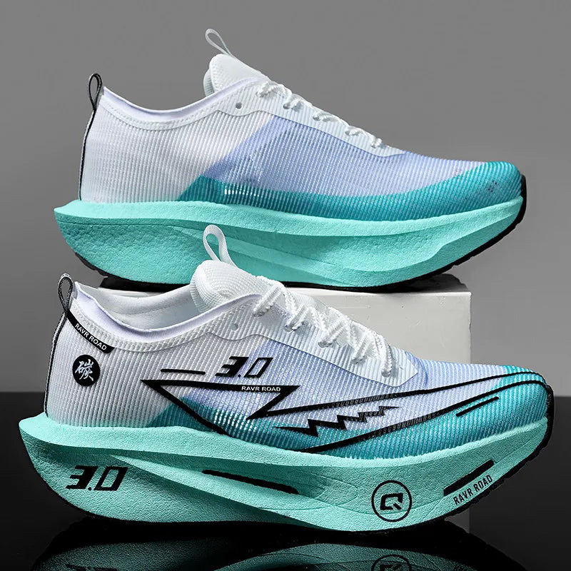 Men's Training Sneakers Cushioned Mesh EstaliosFit white-teal upper turquoise foam sole two sneakers on Tampa Home & Garden Store
