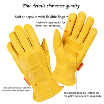 BikerZoneZ yellow leather motorcycle gloves with soft sheepskin and flexible fingers on Tampa Home & Garden Store