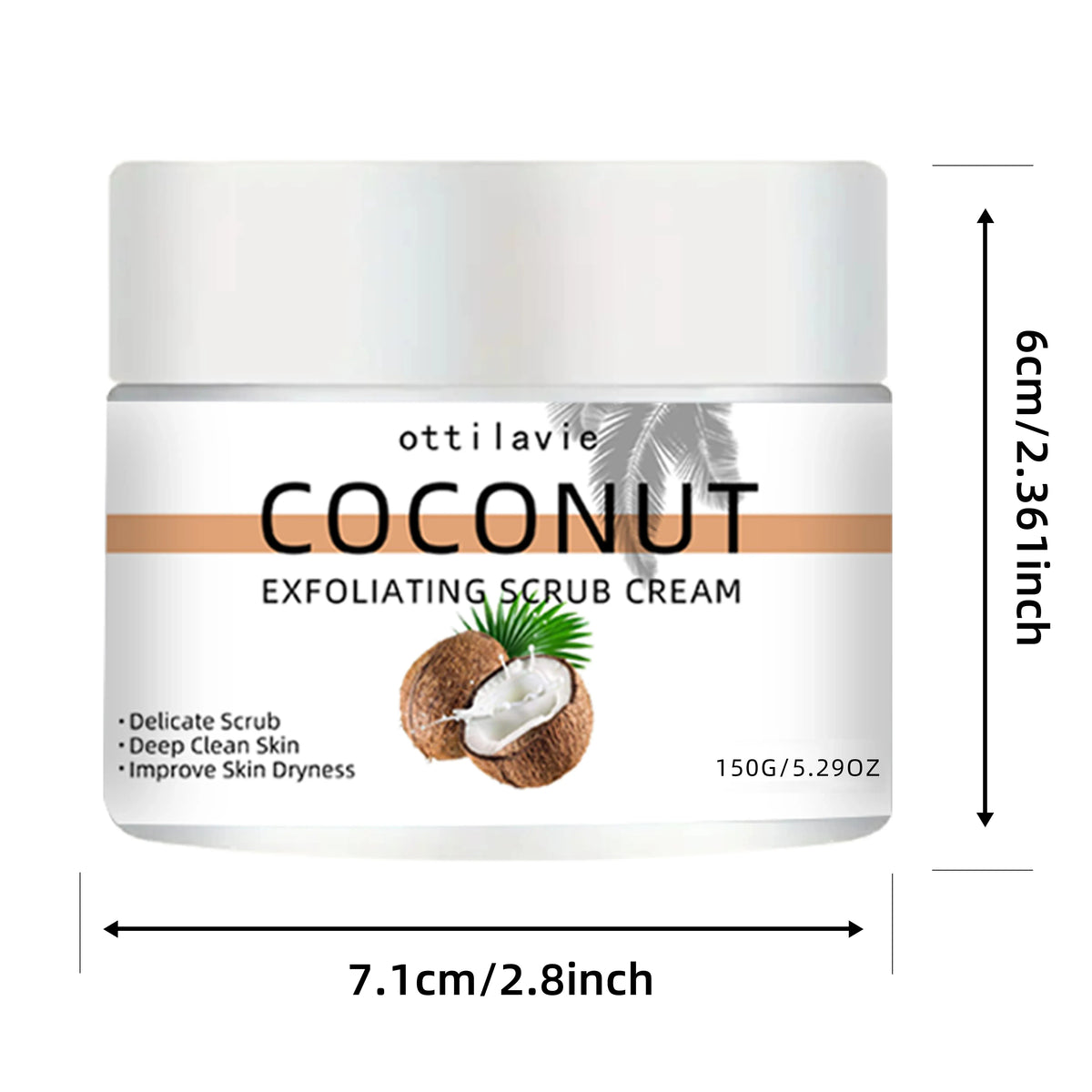 ottilavie Coconut Exfoliating Scrub Cream jar by Silcy Skin with coconut image on Tampa Home & Garden Store