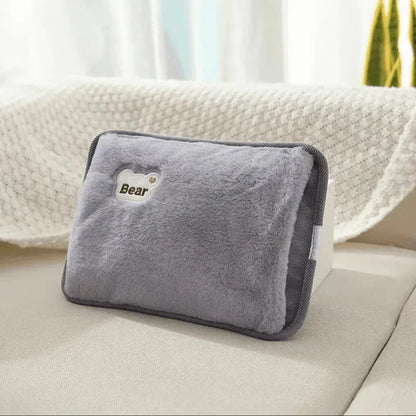 Rechargeable hand warmer plush grey with Bear logo, EU plug heating pad on Tampa Home & Garden Store