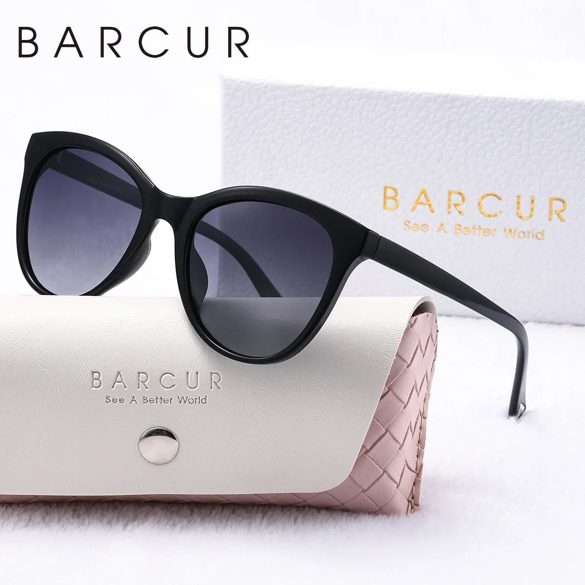 BARCUR cat-eye sunglasses with black frame and polarized gradient lenses case on Tampa Home & Garden Store