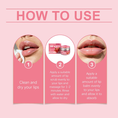 Silcy Skin Strawberry Lip Scrub with pink jar and box, three-step lip care guide on Tampa Home & Garden Store
