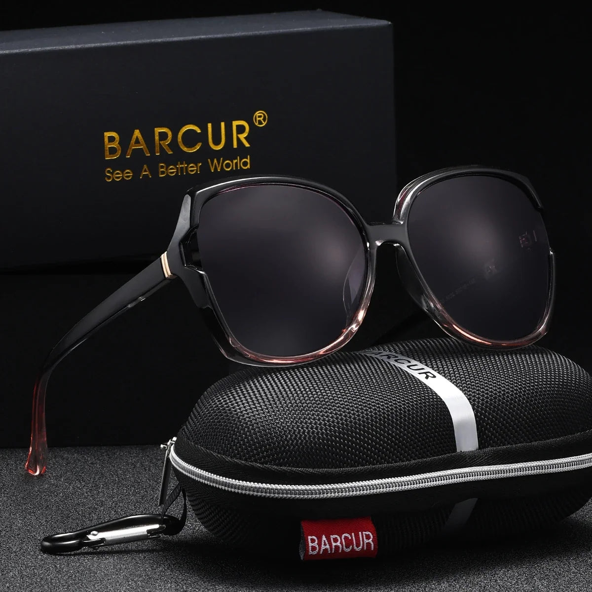 BARCUR oversized square polarized sunglasses for women with gradient lenses and black-pink frame on Tampa Home & Garden Store