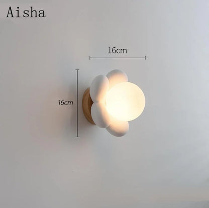 DecorBites™ Kids Amusement Park Flower LED Wall Lamp, white petal flower with wood back, 16 cm diameter on Tampa Home & Garden Store