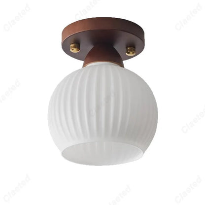 Perfecsy Japanese LED cream wind glass ceiling lamp with ribbed white globe and bronze mount on Tampa Home & Garden Store
