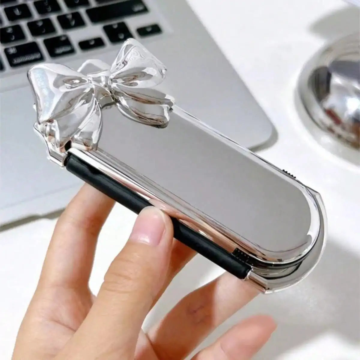 Portable compact comb with airbag and handheld makeup mirror, silver bow Silcy Skin on Tampa Home & Garden Store