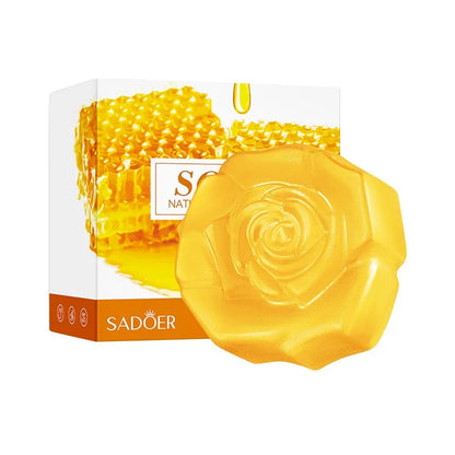 Flower-shaped amber soap on a Sadoer box with honeycomb artwork on Tampa Home & Garden Store