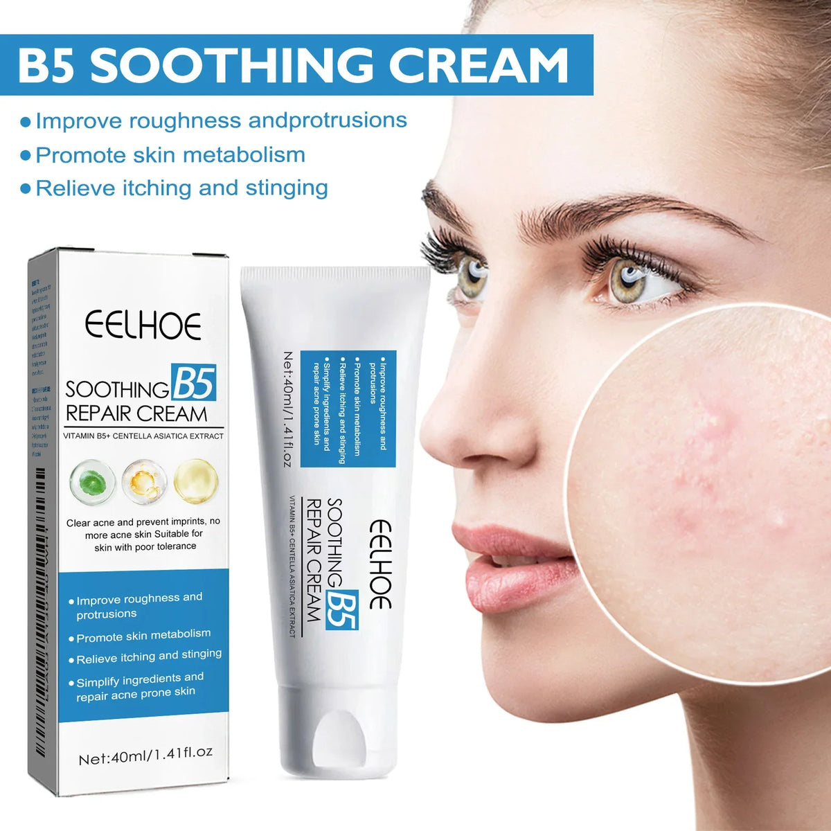 B5 Soothing Repair Cream by Silcy Skin on white box and tube with blue accents for dry skin on Tampa Home & Garden Store