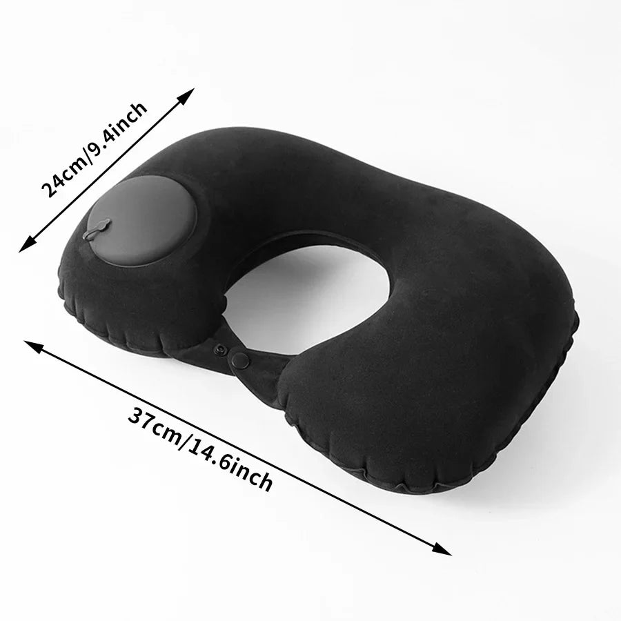 Inflatable flocking neck pillow, black U-shaped travel cushion with valve, UpTrend Deals on Tampa Home & Garden Store