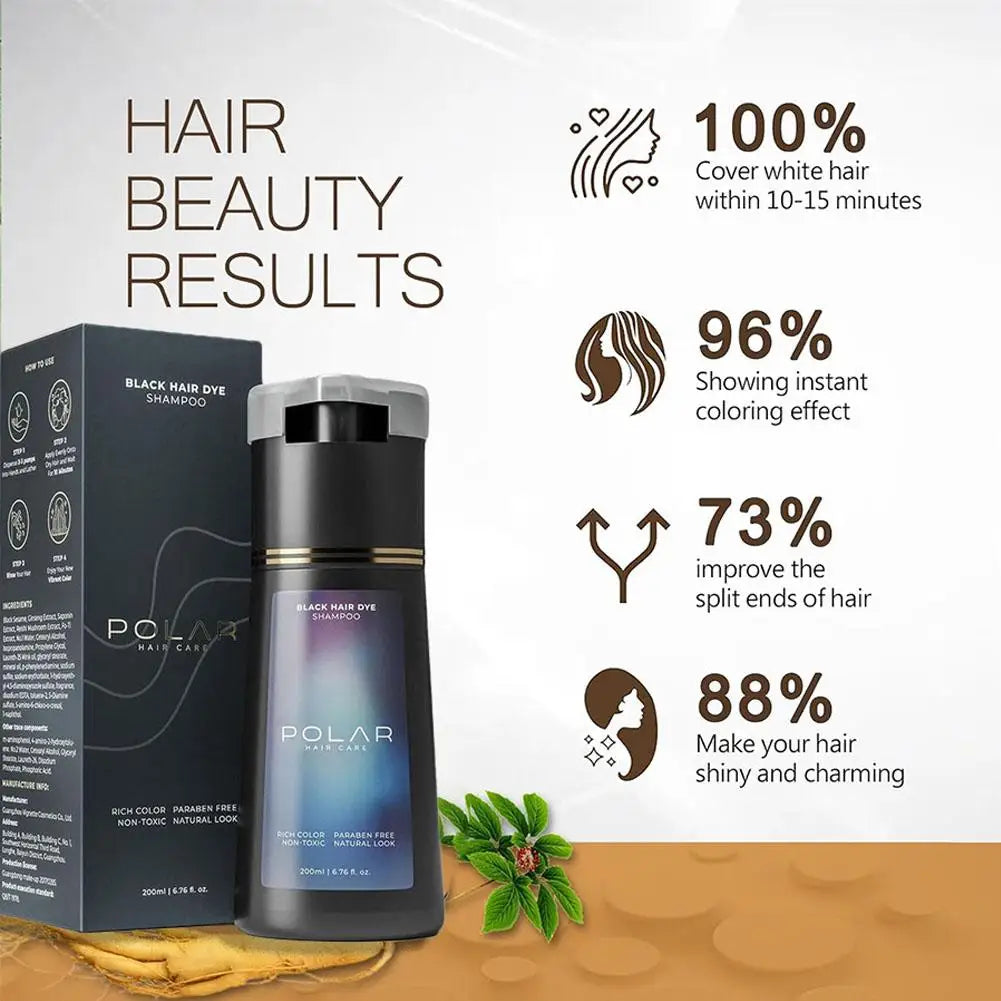 Polar Black Hair Dye Shampoo bottle and box with gradient blue label, 200ml, mint garnish on Tampa Home & Garden Store
