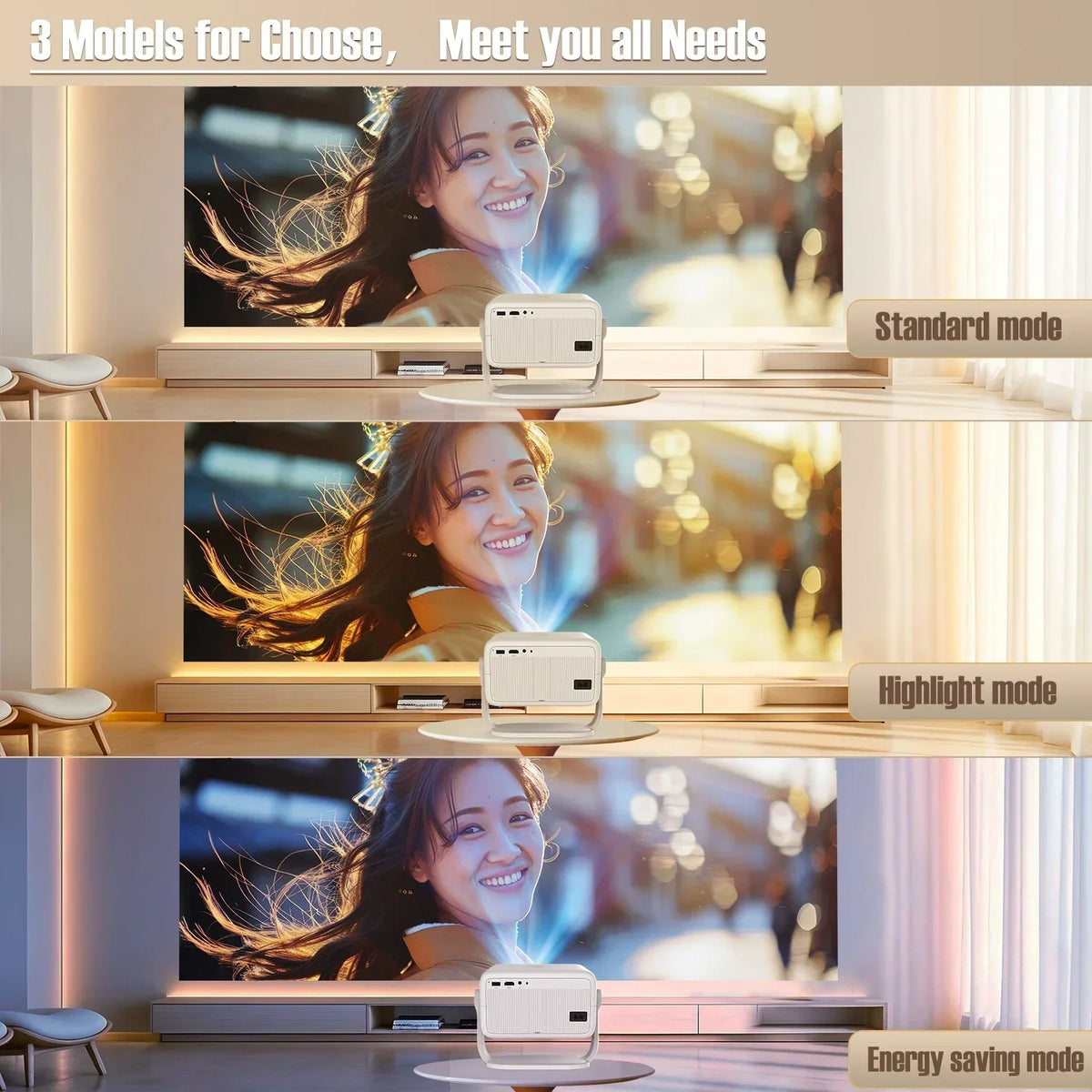 UpTrend Deals 4K Projector with Auto Focus, white on stand projecting a screen in standard mode on Tampa Home & Garden Store
