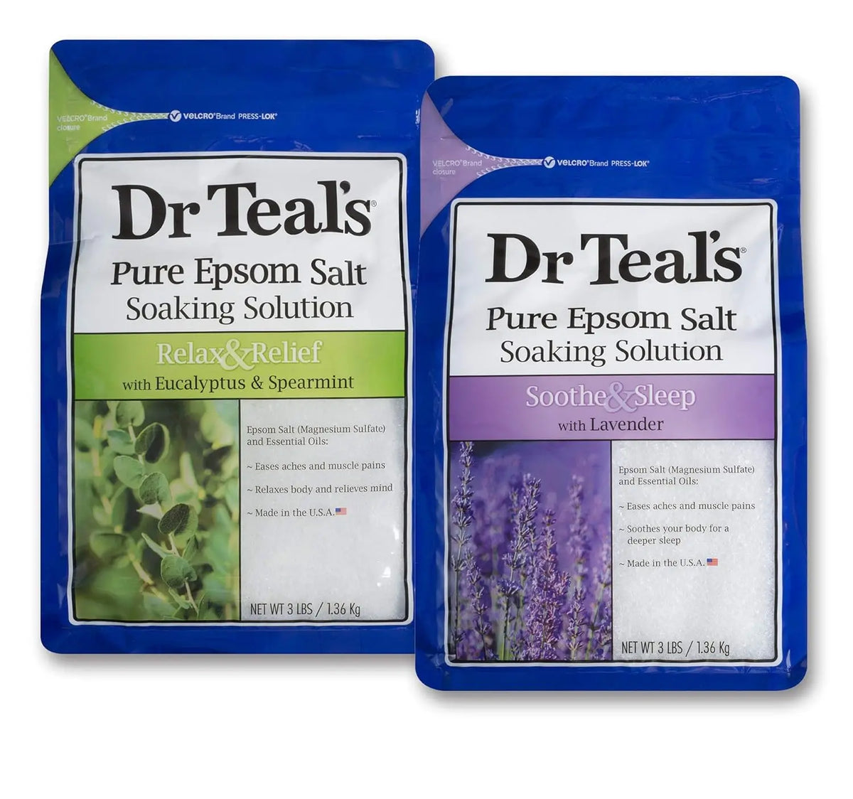 Dr Teal's Pure Epsom Salt Soaking Solution 2-pack Relax & Relief Eucalyptus & Spearmint and Soothe & Sleep Lavender 3 lb bags on Tampa Home & Garden Store