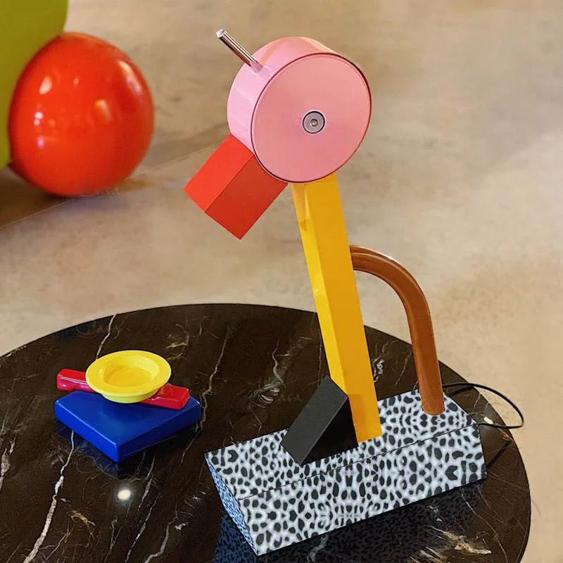 DecorBites Kids LED table lamp with pink circular head on a yellow pole and leopard-print base on Tampa Home & Garden Store