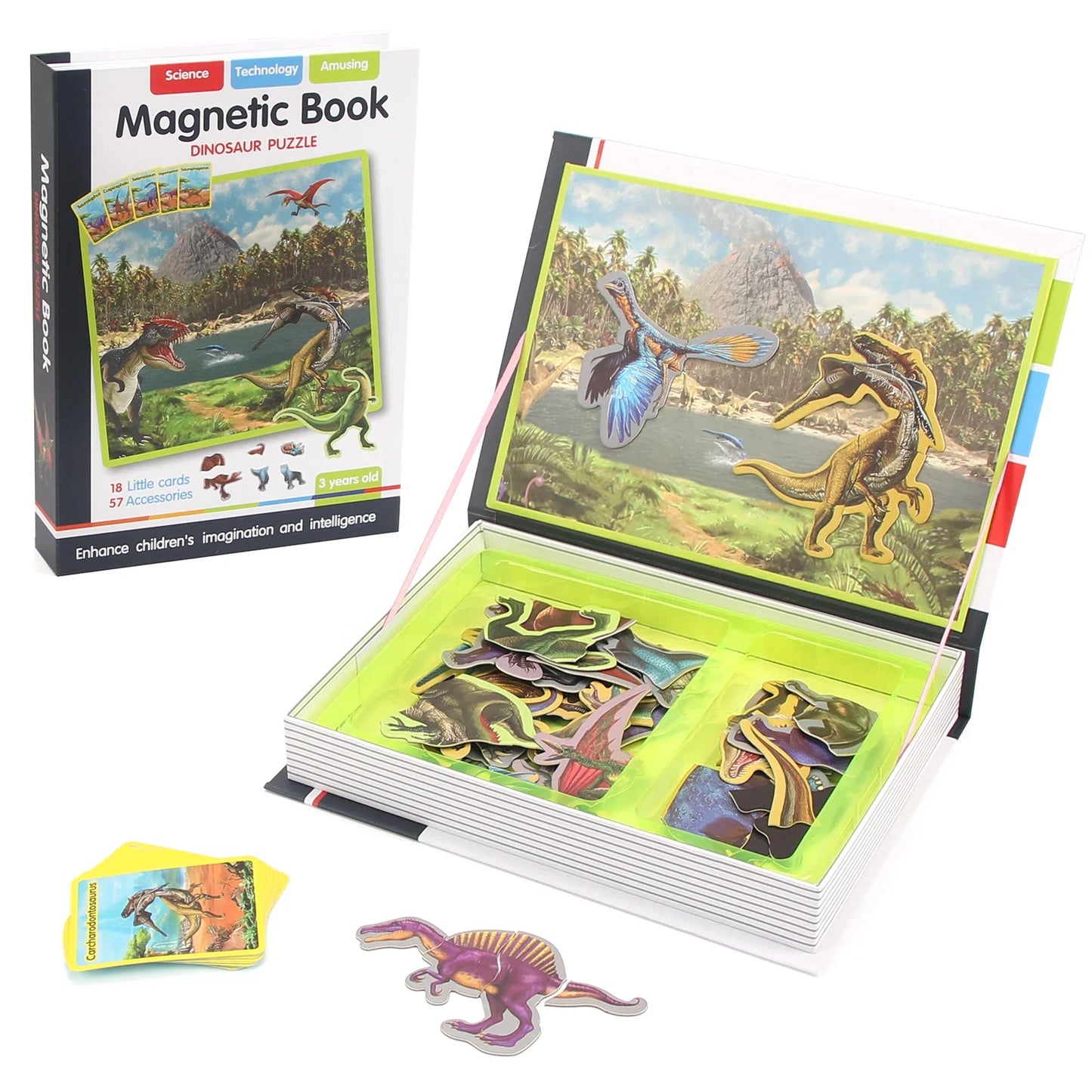 Perfecsy magnetic dinosaur puzzle book with 3D jigsaw magnets and bright lime-green tray on Tampa Home & Garden Store