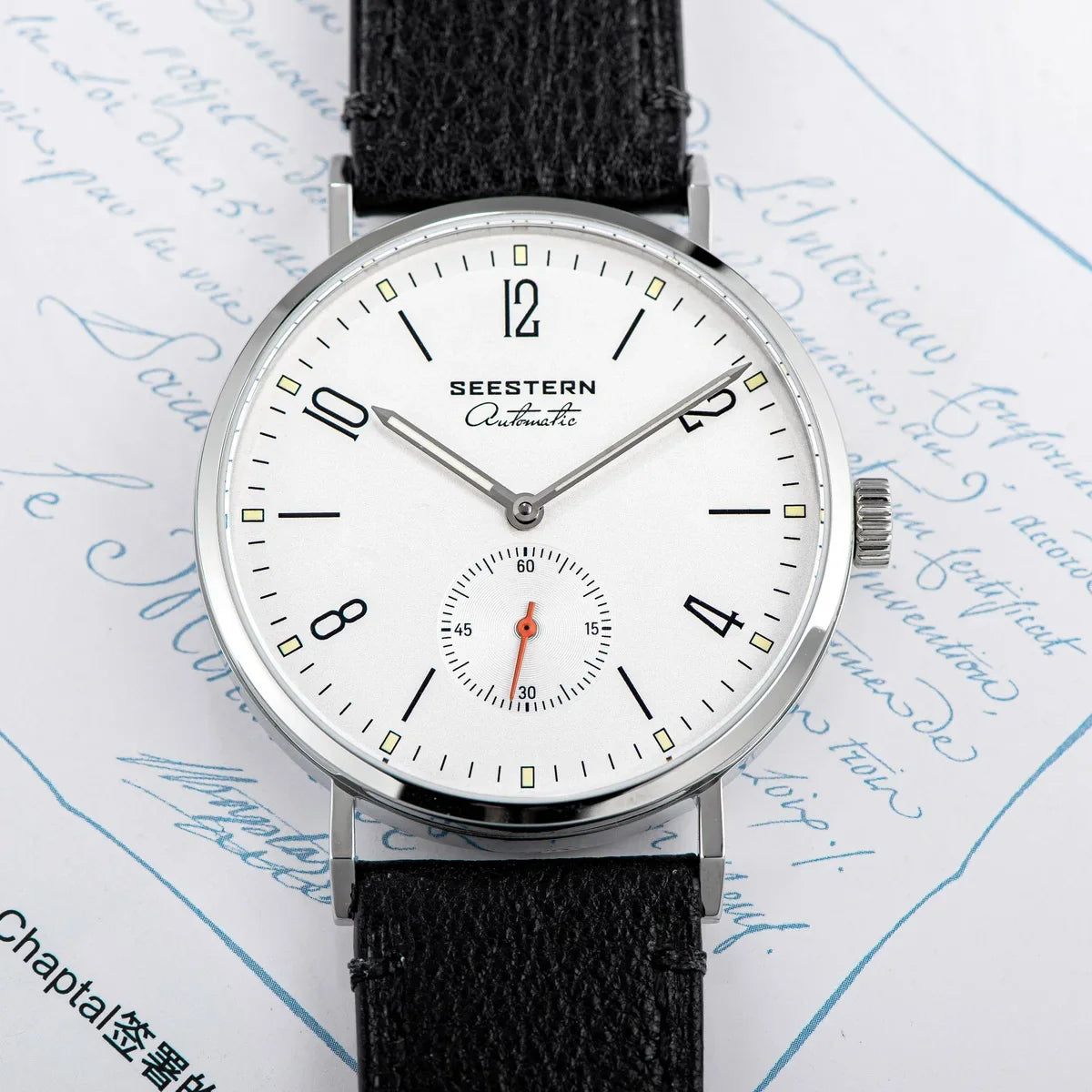 Men's Ultra-Thin Automatic Dress Watch, stainless steel case, black leather strap UpTrend on Tampa Home & Garden Store