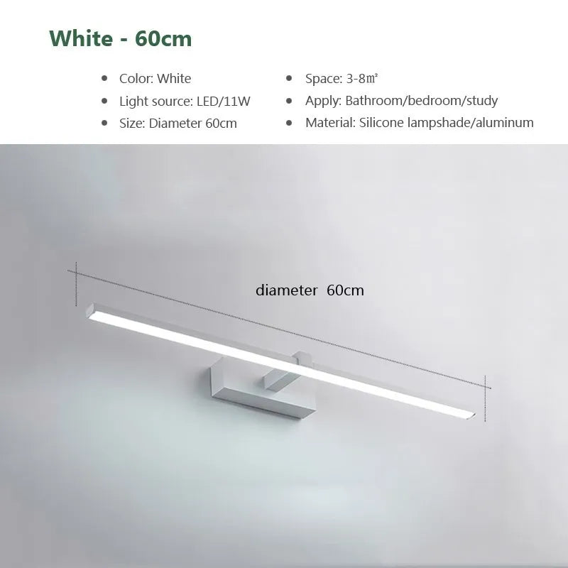 LED Bathroom Mirror Light – Waterproof Wall Lamp for Makeup Vanity in White/Black
