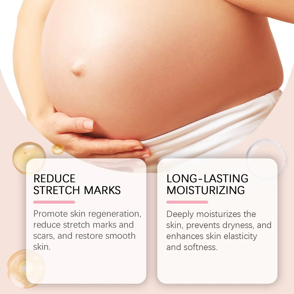 Pregnancy stretch marks removal cream Silcy Skin, shown on pregnant belly with hands, on Tampa Home & Garden Store